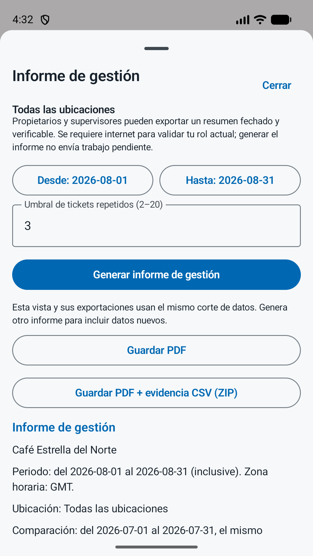 Vista previa de un informe con datos ficticios. El periodo no equivale al gasto histórico.