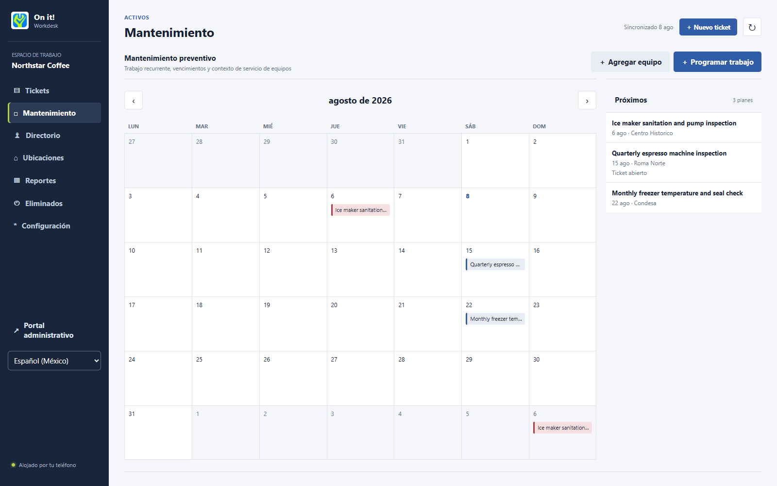 Calendario de mantenimiento preventivo en escritorio